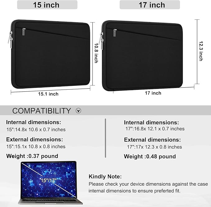 Laptop Sleeve Case 17 inch, Durable Computer Carrying Bag Protective Case
