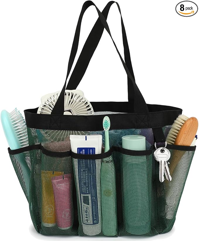Mesh Shower Caddy Portable for College Dorm Room Essentials, 8-Pocket Large Shower Basket Tote Bag with 2 Handles for Toiletry, Bathroom, Beach, Camp, Gym