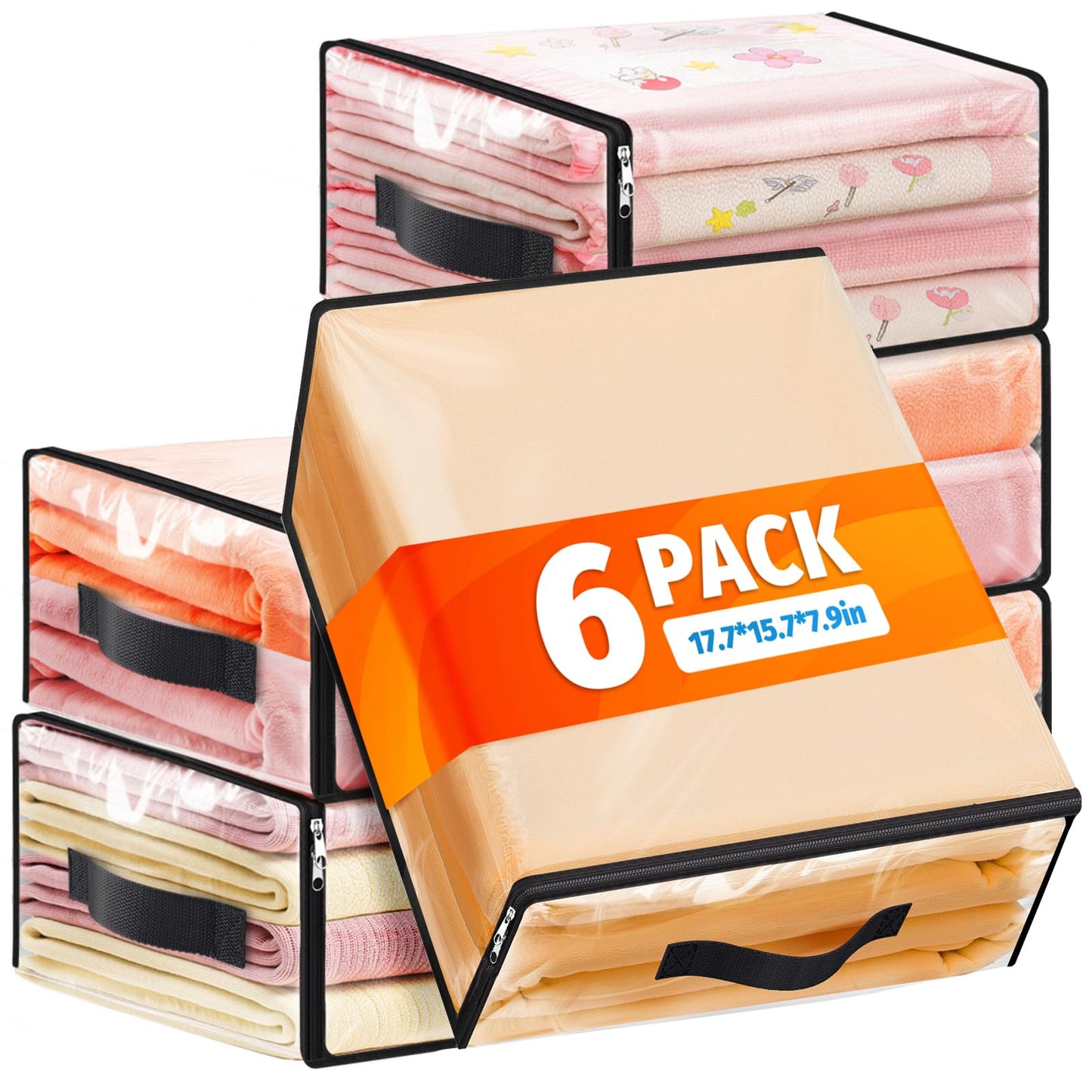 SpaceWhisper Clear Sheet Storage Bags, 6 Pack, 15.7 x 13.8 x 3.9 in