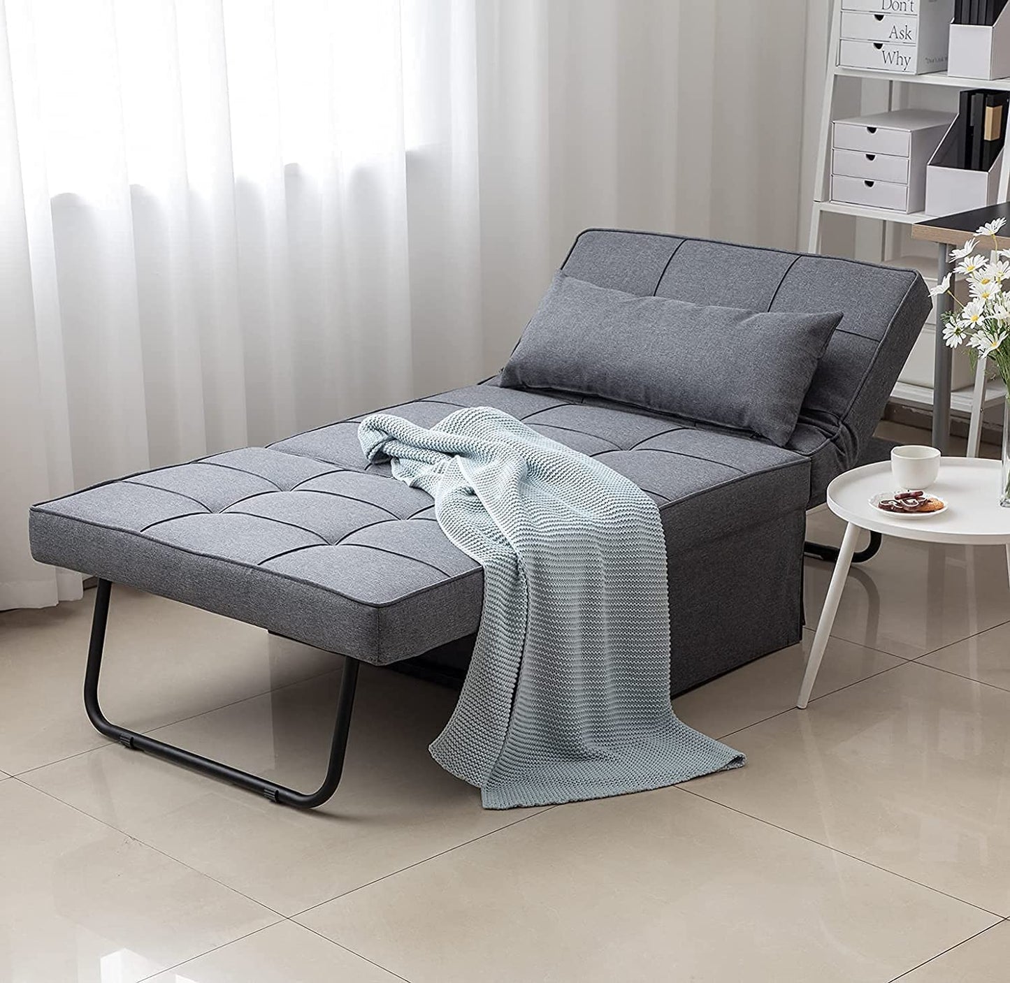 BIGSYY Sofa Bed, 4 in 1 Multi Function Folding Ottoman Sleeper Bed,Modern Convertible Chair Adjustable Backrest Sleeper Couch Bed for Living Room Small Room Apartment, Light Grey