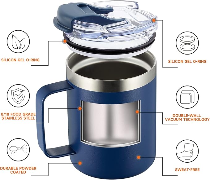 ALOUFEA 12oz Insulated Coffee Mug Cup with Handle, Stainless Steel Travel Coffee Mug with Flip Lid, Double Wall Vacuum Coffee Tumbler,Raspberry Vibes