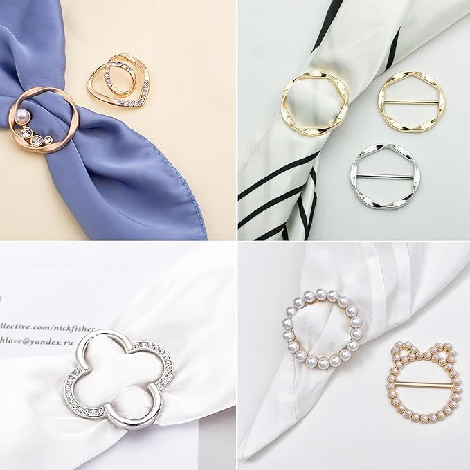 20 Pcs Scarf Ring and Slides for Scarves, Scarf Rings Clip Pin T Shirt Ties Clips for Women, Metal Gold Silver Round Circle Waist Clip Scarf Buckle Tshirt Clip Tightener for Loose Clothes Accessories