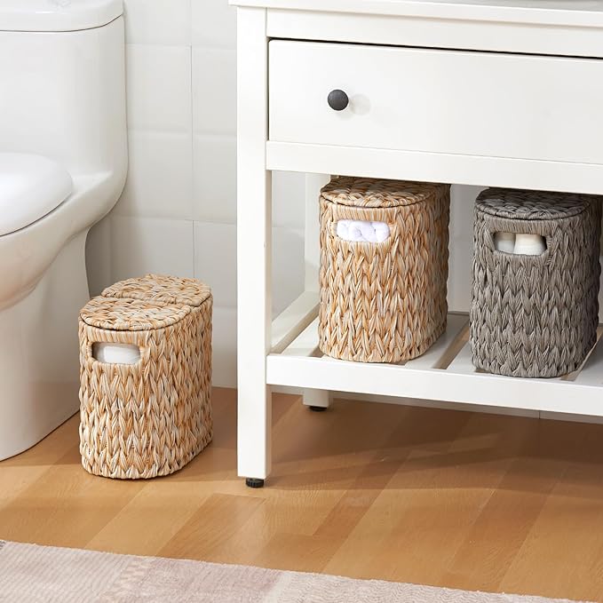 Toilet Paper Storage with Double Lid, Toilet Paper Basket for Storage, Waterproof & Freestanding Tissue Holder for Bathroom, 4 Rolls, Beige