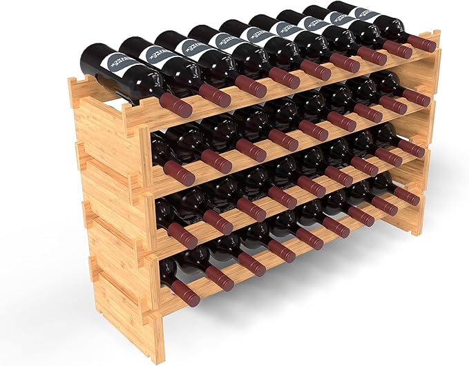 Wine Stack 18 Bottle Bamboo Stackable Small Wine Rack for Countertop, No Tools Assembly, Durable, Wine and Liquor Bottle Storage for Small Spaces