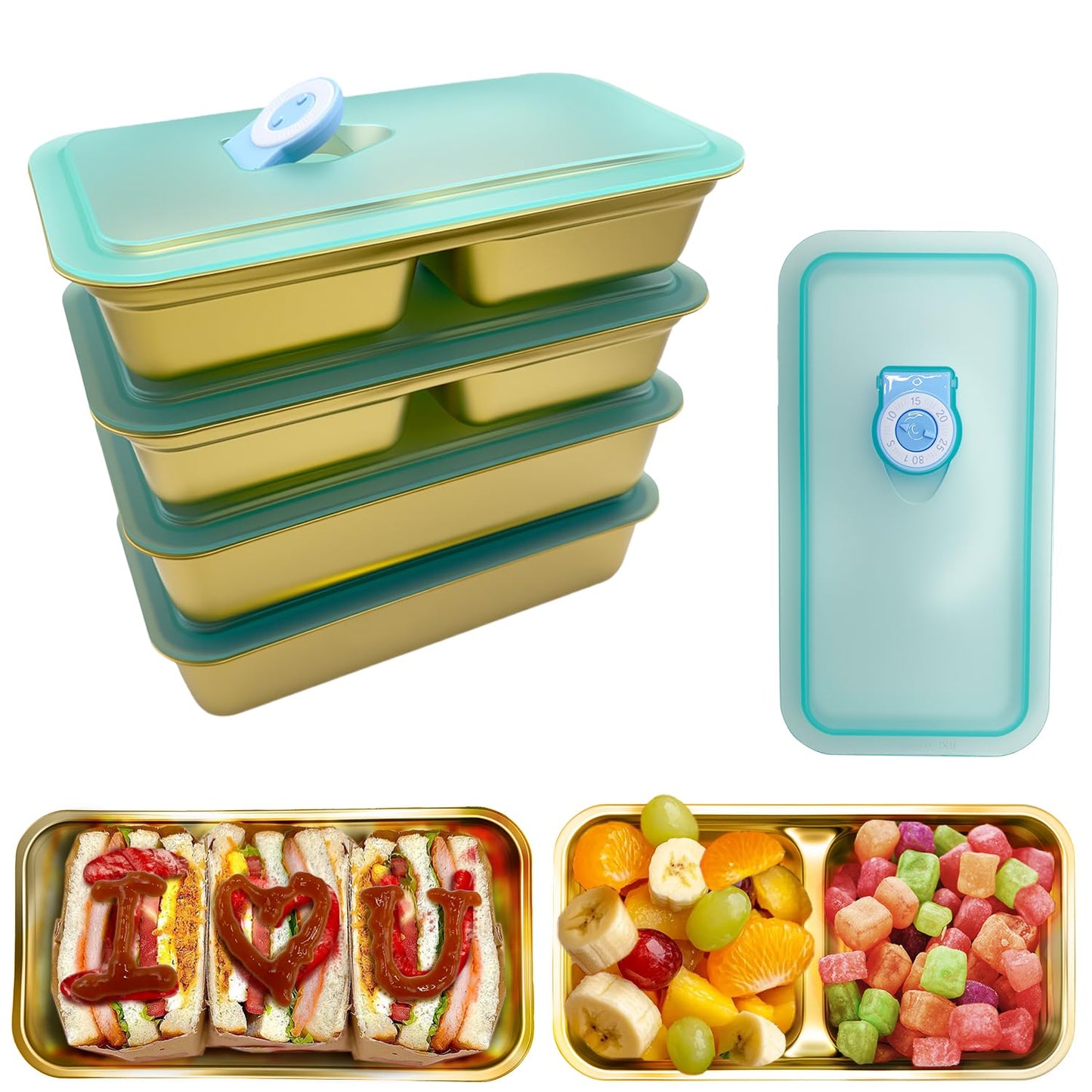 Stainless Steel Snack Containers with Lids - condiment containers with lids, reusable double compartment snack containers, Grab and Go Snack Containers Dishwasher Safe for School, Work, travel