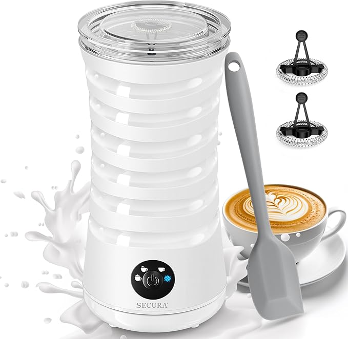 Secura Electric Milk Frother, 4-in-1 Automatic Hot & Cold Foam Maker White