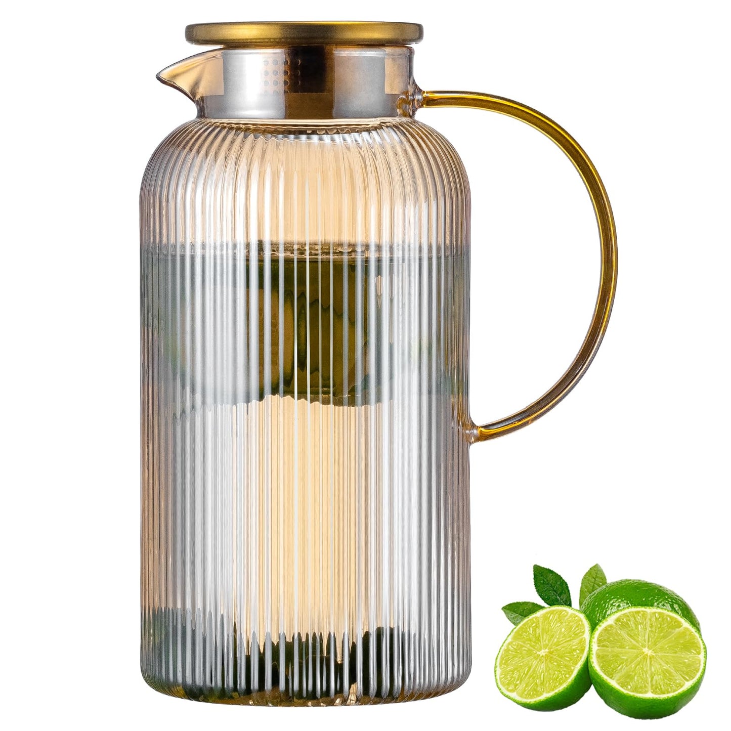 Buaic 2 PACK Glass Pitcher with Lid, 68 oz Glass Carafe with Silicone Base