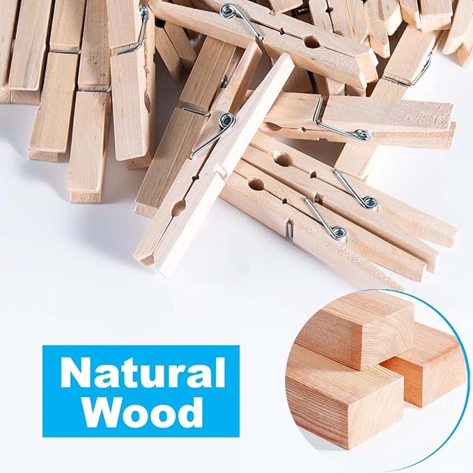 SenseYo 300 Pcs 2.9 Inch Wooden Clothespins Clips for Hanging Clothes, Craft, Home
