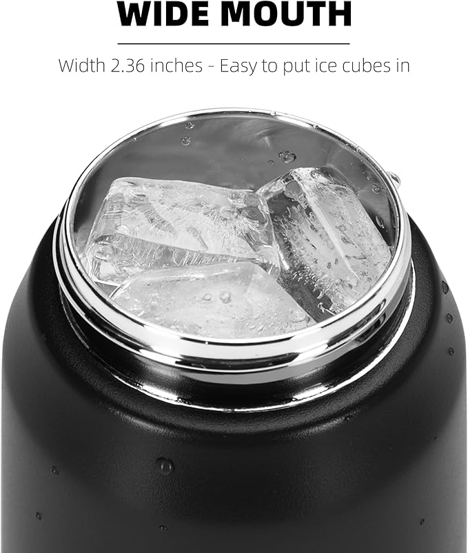 Fanhaw 24 oz Insulated Stainless Steel Water Bottle with Anti-Dust Chug Lid, Leakproof Vacuum Metal Bottle for Kids, Women & Men (Black)