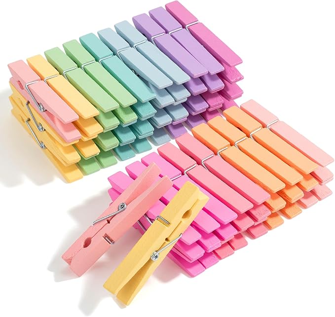 Mr. Pen- Wooden Clothes Pins, Natural Wood, 50 Pack, 2.9 Inch, Pastel Colors, Rust Resistant Clothes Pins for Hanging Clothes, Clothespins