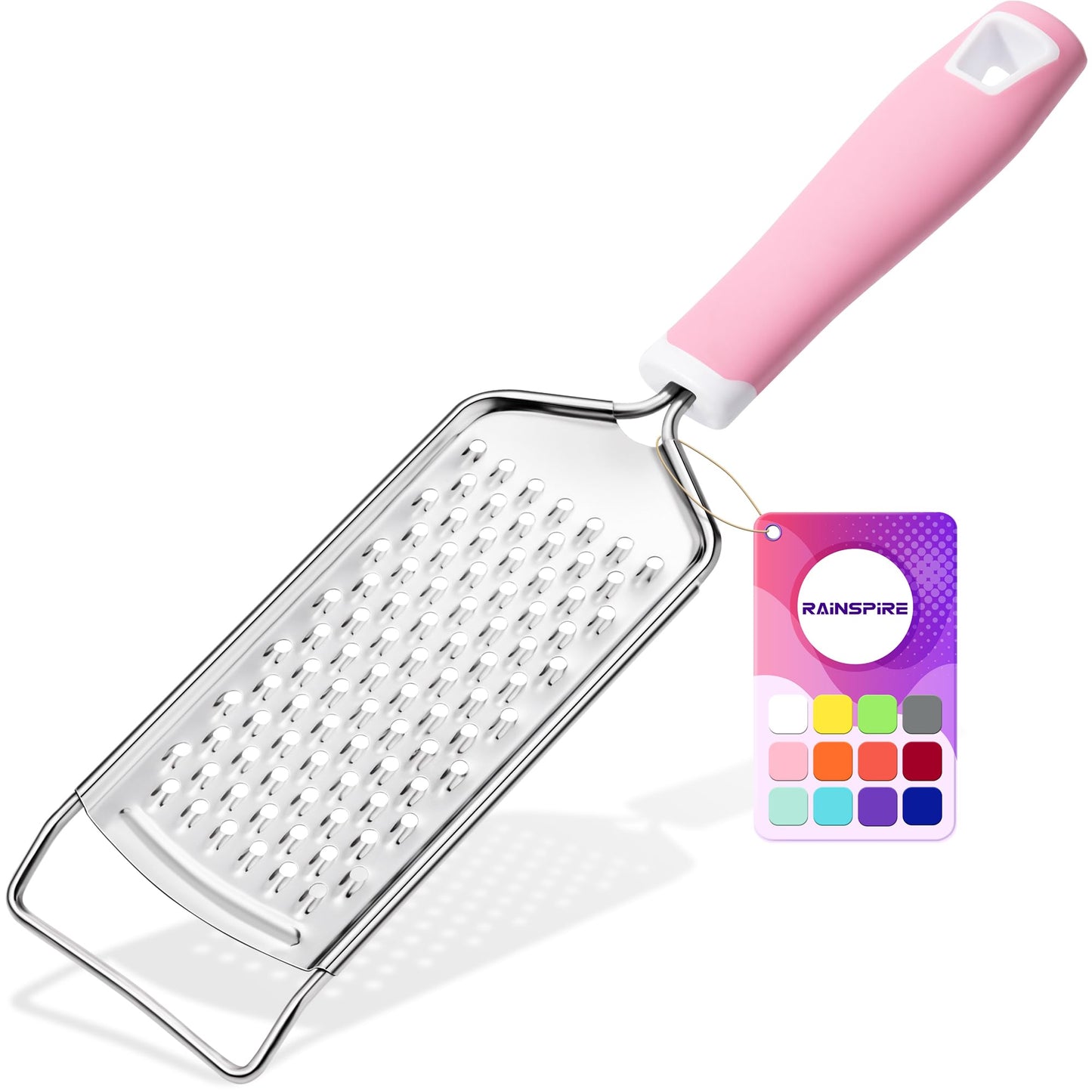 Rainspire Professional Cheese Graters for Kitchen Stainless Steel Handheld, Metal Lemon Zester Grater With Handle For Cheese, Chocolate, Spices, Kitchen Gadgets Tools, Soft Grip Handle (Blue)