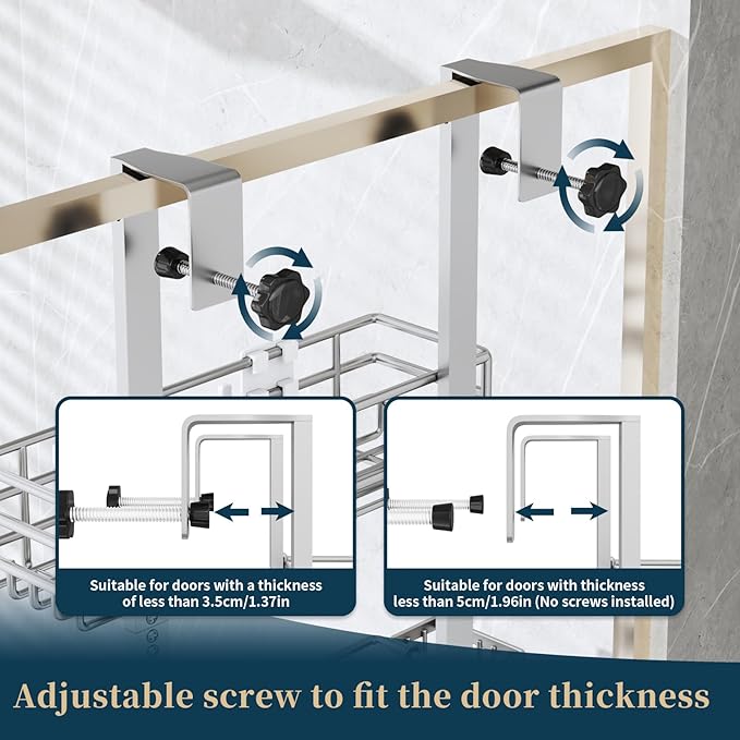 Consumest Over The Door Shower Caddy - 5 Tier Adjustable Shower Organizer Hanging with 2 Toothbrush Holders & 4 Hooks, Rustproof Organizer Shelf, Storage Rack for Bathroom, Silver