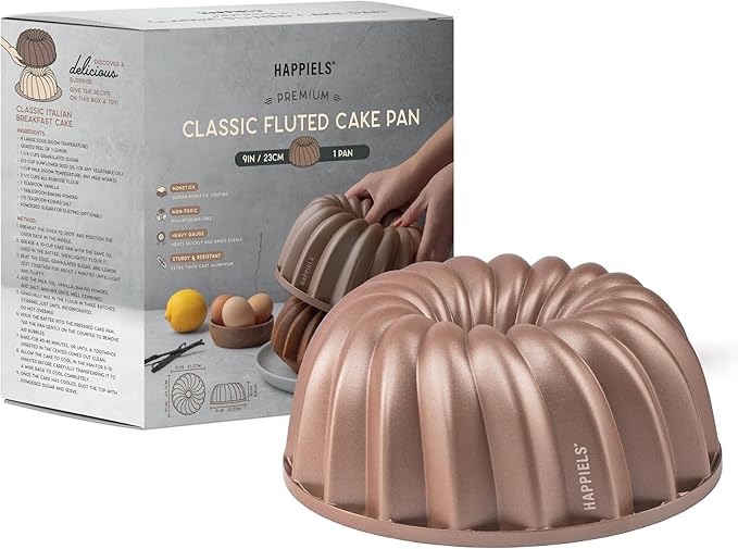 HAPPIELS Classic 10 Cup Fluted Cake Pan Nonstick, PFOA & BPA Free