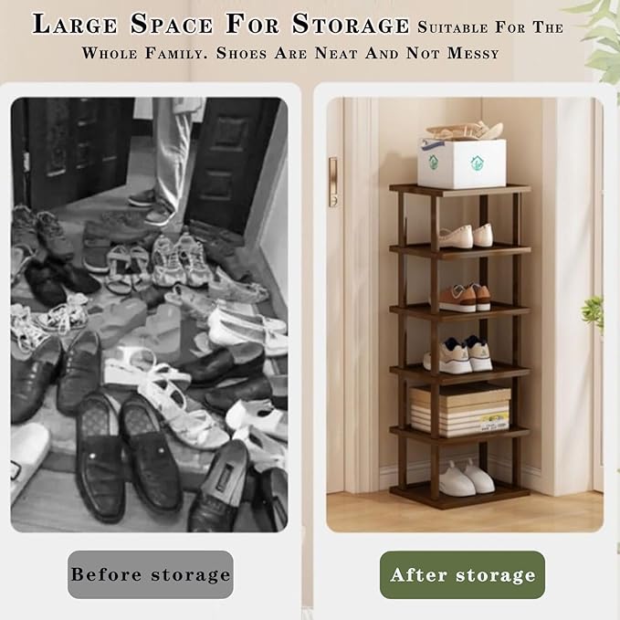 Vertical Shoe Rack-Tall Narrow Shoe Rack Organizer for Small Spaces,12Tier Bamboo Shoen Shelf for Entryway,Closet,Corner,Doorway,Skinny Shoe Shelf Space Saving Shoe storage,Free Stackable DIY
