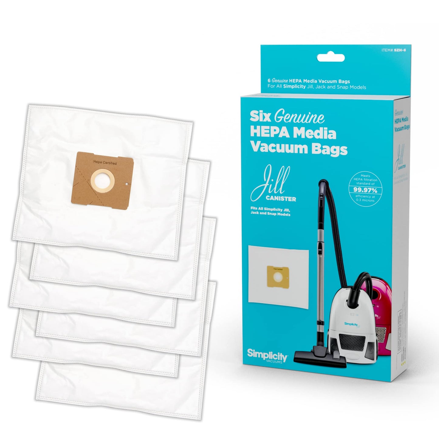 Simplicity Jill Vacuum Bags, Type Z, SZH-6 Replacement Bags, 6-pack Set