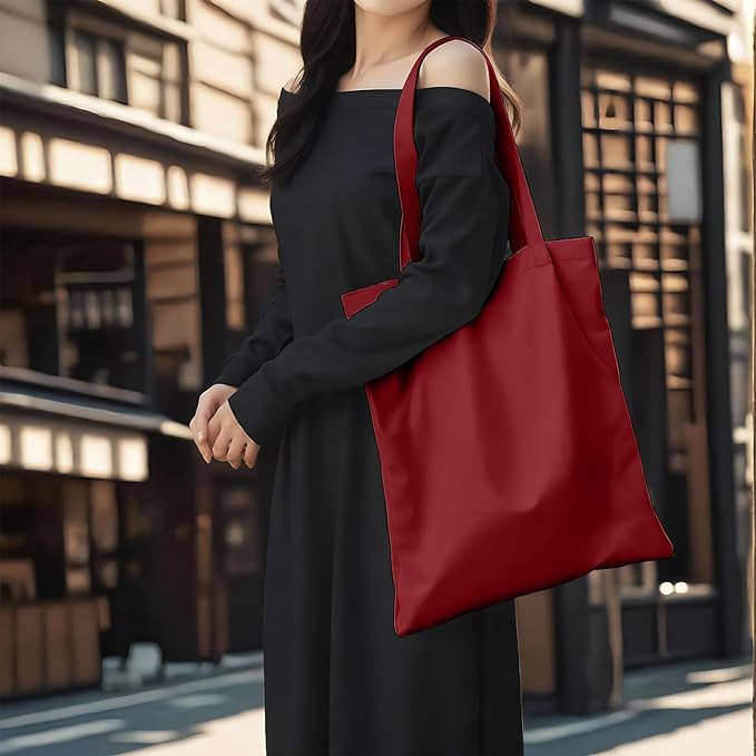 MOLOVA 1 Pack Available Premium Canvas Reusable Tote Gift Bags,Made of Natural Canvas with Handle,Work,DIY,Shopping(Red)