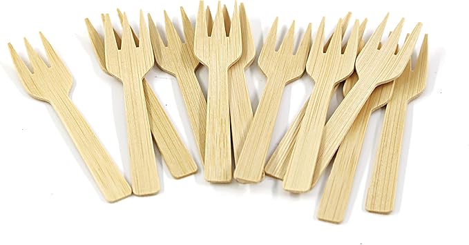 Bamboo Cutlery - 2000PK Mini Forks 3.54" Disposable Small 100% Compostable Cutlery Set Eco Friendly Renewable Natural Bamboo Disposable Fork Bulk for Dessert/Fruit