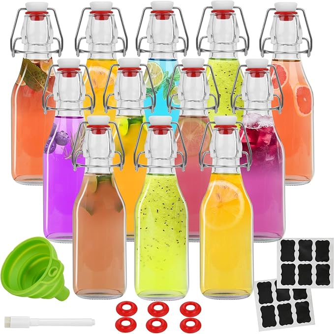 ZEBEIYU 12 Pack 4 oz Swing Top Glass Bottles,Flip Top Glass bottles with airtight Caps for Home Brewing Beer,Kombucha,2nd Fermentation,Kefir,Beverages,Soda,Oils,Vinegar,Limoncello,Vanilla extract