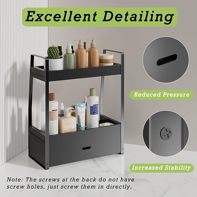 2-Tier Bathroom Organizer Countertop, Bathroom Sink Organizer Countertop, Vanity, Counter Shelf, Black