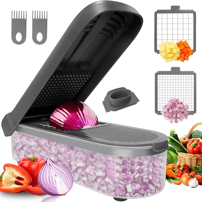 LHS Multifunctional Food Chopper - Onion, Vegetable Slicer Dicer Cutter, Potato Cutter - Veggie Chopper with Container (4 in 1, Black)