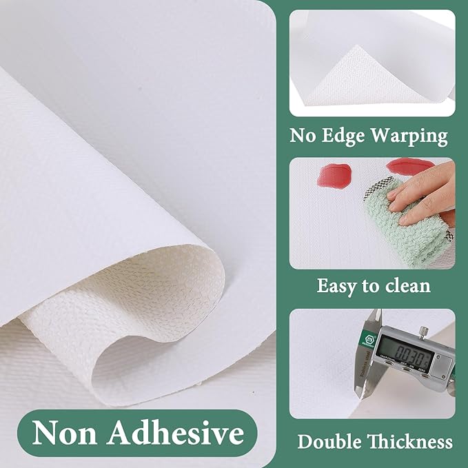 Drawer and Shelf Liner for Kitchen Cabinet: 23 in X 30 Ft Non Slip Waterproof Shelf Paper Non Adhesive Refrigerator Liners White Easy Liners for Bathroom Cupboard with Knife Tape Measure