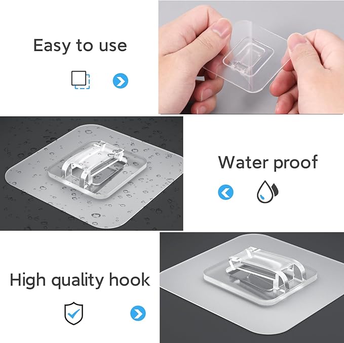 Lsnisni 4 Pack Shower Caddy Adhesive Replacement, Waterproof Adhesive Strips for Shower Shelf, Strong Adhesive Flat Hooks for Bathroom Storage Shelves and Kitchen Racks No Drilling, Clear