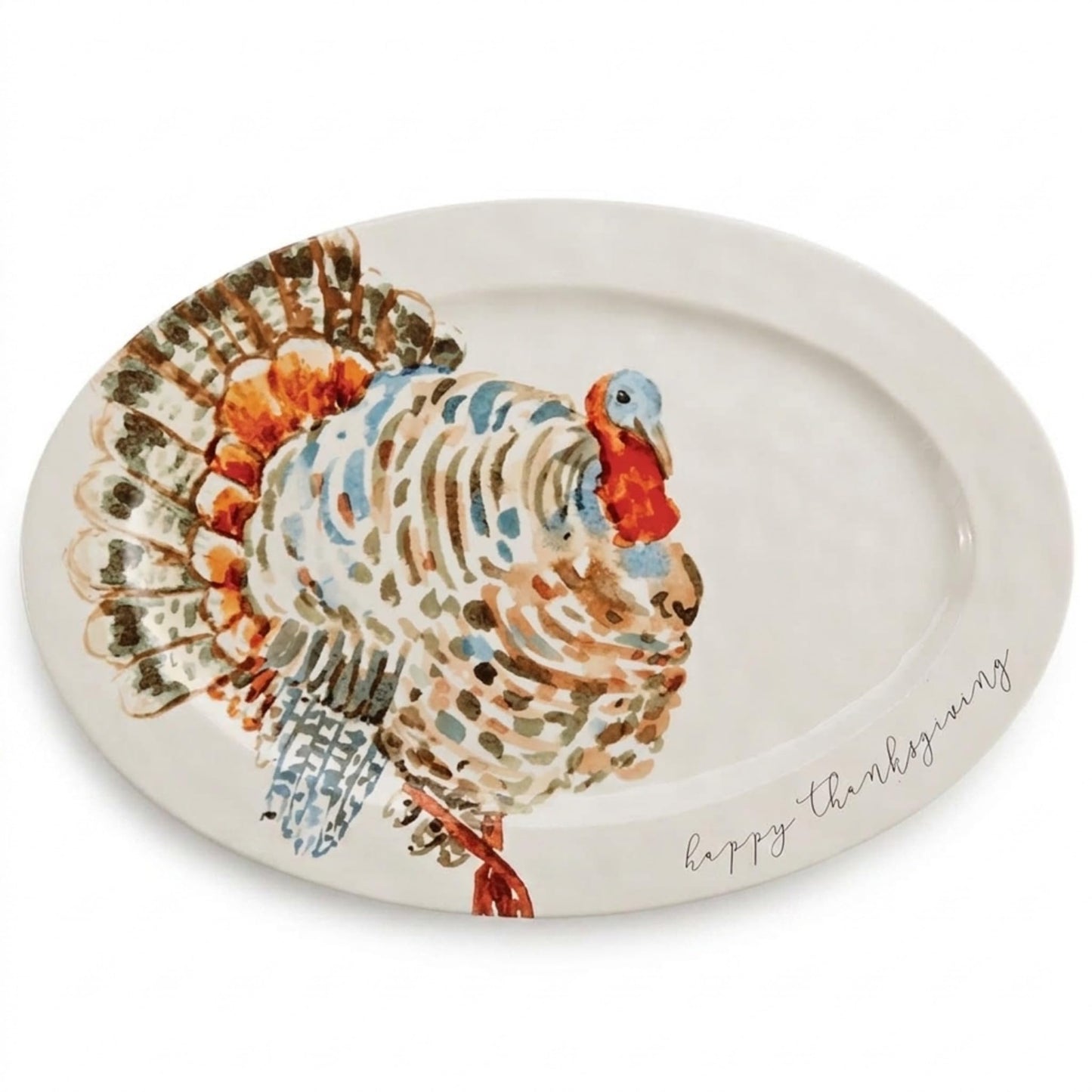Mud Pie Turkey Platter, Large Thanksgiving Serving Platter, White Ceramic