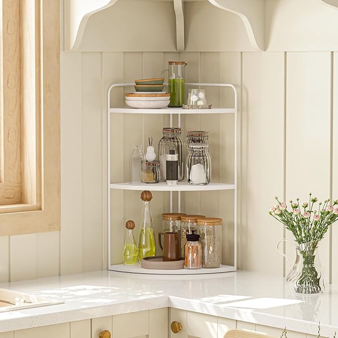 Bathroom Counter Organizer,Countertop Organizer,Vanity Organizers,Bathroom Storage,Bathroom Sink Caddy,Counter Shelf,Corner Counter,Corner Shelves(White)