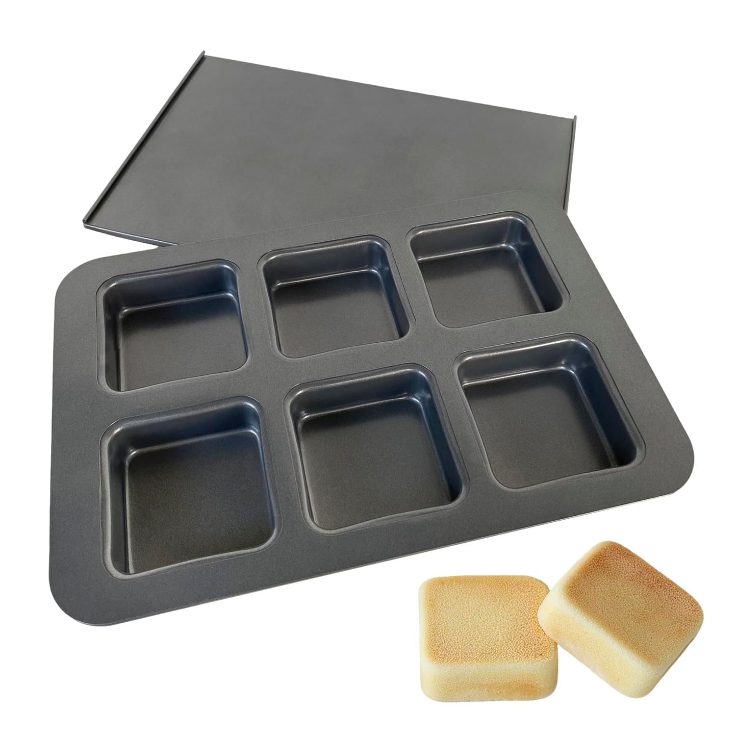 Elesinsoz 6 Cup Straight Side Jumbo English Muffin Cupcake Pan with Lid, Nonstick Hamburger Burger Bun Mold Muffin Pan for Baking Egg Sandwich Frittata Cinnamon Roll Focaccia Quiche Pancake