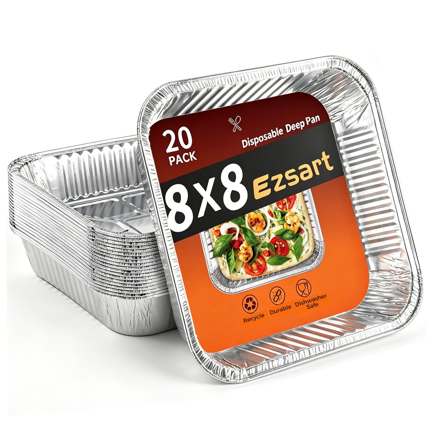 Ezsart 50 Pack 8x8 Aluminum Pans, 8x8 Baking Pan Disposable Foil Pans