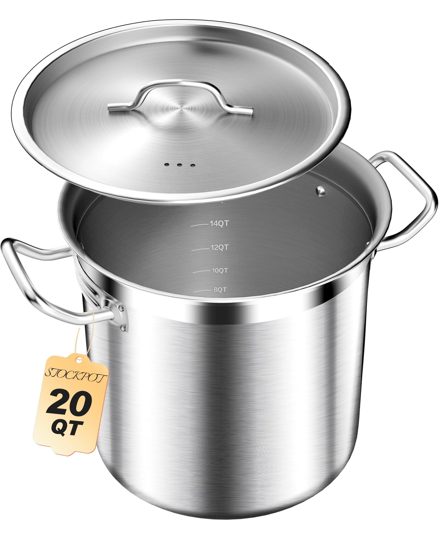 STOCKPOT 20 Quart Soup Pot with Lid – Stainless Steel Stock Pot, Heavy Duty Cooking Pot for Soup, Pasta, Stew – Induction & Oven Safe, Commercial & Home Use