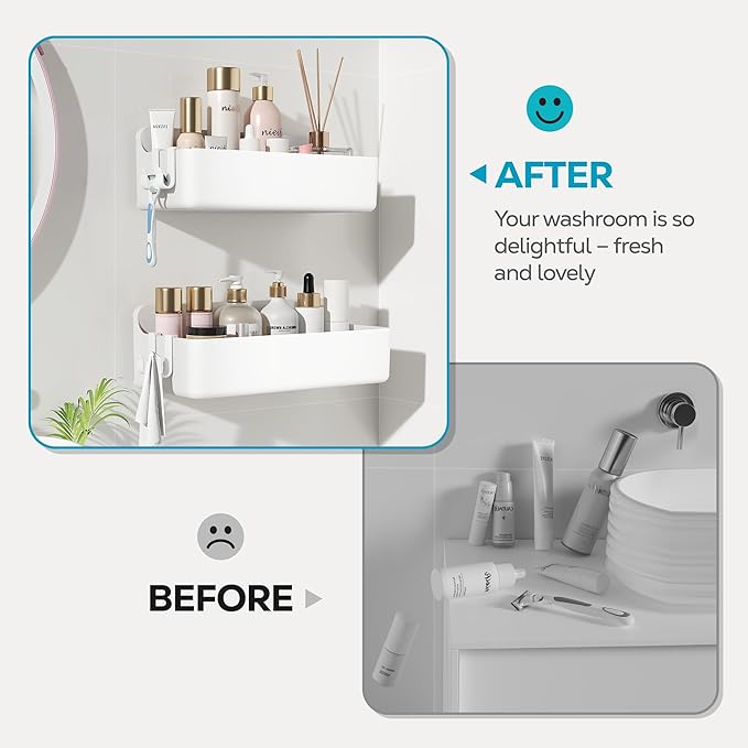 Nieifi Adhesive Wall Shelf, Shower Sheves 2 Pack, Shower Organizer for Bathroom Organization (White)