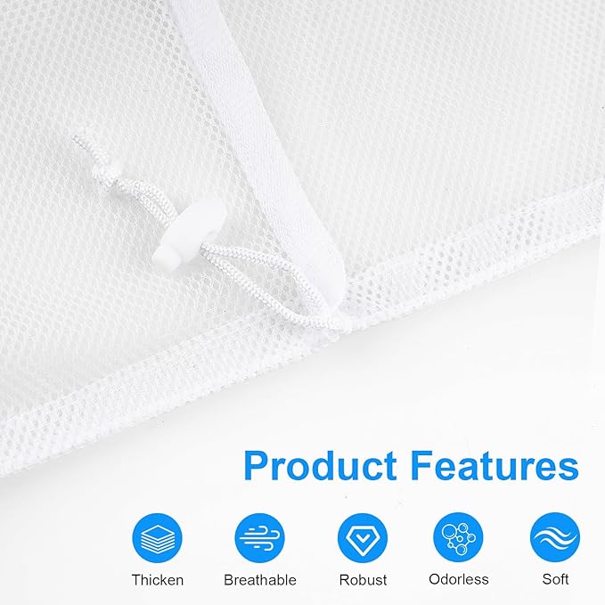2 Pack Large Mesh Laundry Bags, 24" x 36" Heavy Duty Strong Drawstring Dirty Clothes Bags with Soft Breathable Net, Machine Washable Laundry Bag for College, Dorm, Camp, Travel and Family Use(White)
