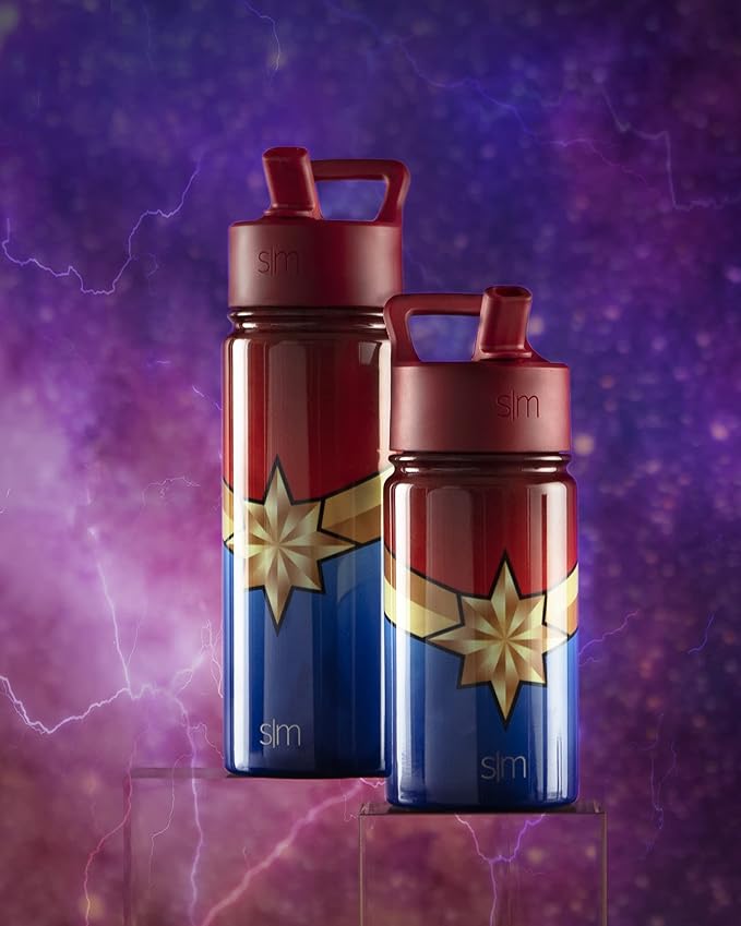 Simple Modern Kids Summit Water Bottle with Straw Lid | Marvel 14oz Stainless Steel Cup Insulated Tumbler for Girls, Boys, School | Captain Marvel