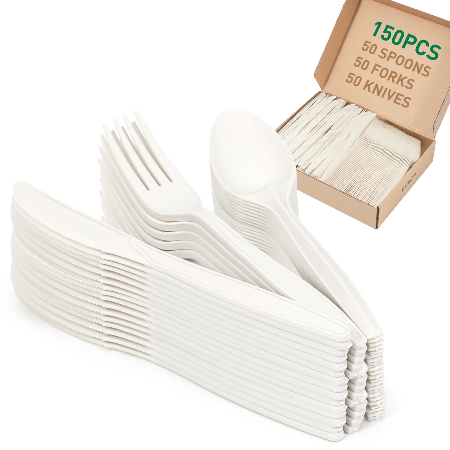FEHHTO 150 pcs 100% Compostable Spoons, 7 Inch Disposable Cornstarch Spoons