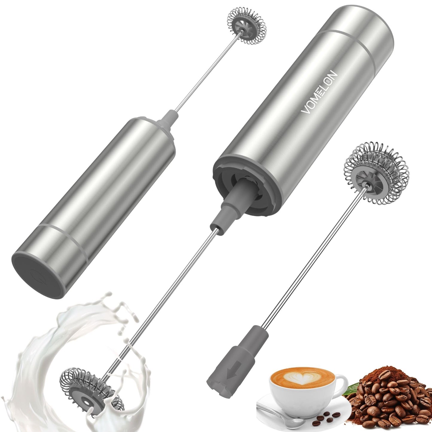 Electric Milk Frother Handheld,Travel Coffee Drink Mixer Batteries Included, 304 Stainless Steel Whisk for latte Cappuccino,Bulletproof Coffee Hot Chocolate,Egg White