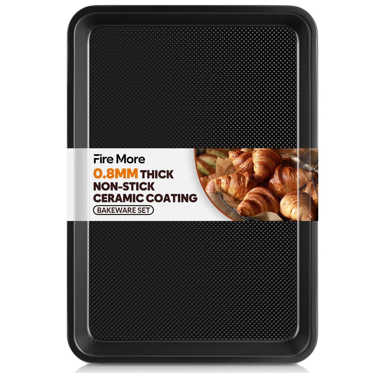 Nonstick Baking Sheet Set with Cooling Rack, 4-Piece Cookie Sheets for Baking, 0.8mm Heavy Duty Carbon Steel Oven Pans, Ceramic Coated Half Sheet, Jelly Roll Pan & Quarter Sheet, PFOA/PTFE Free
