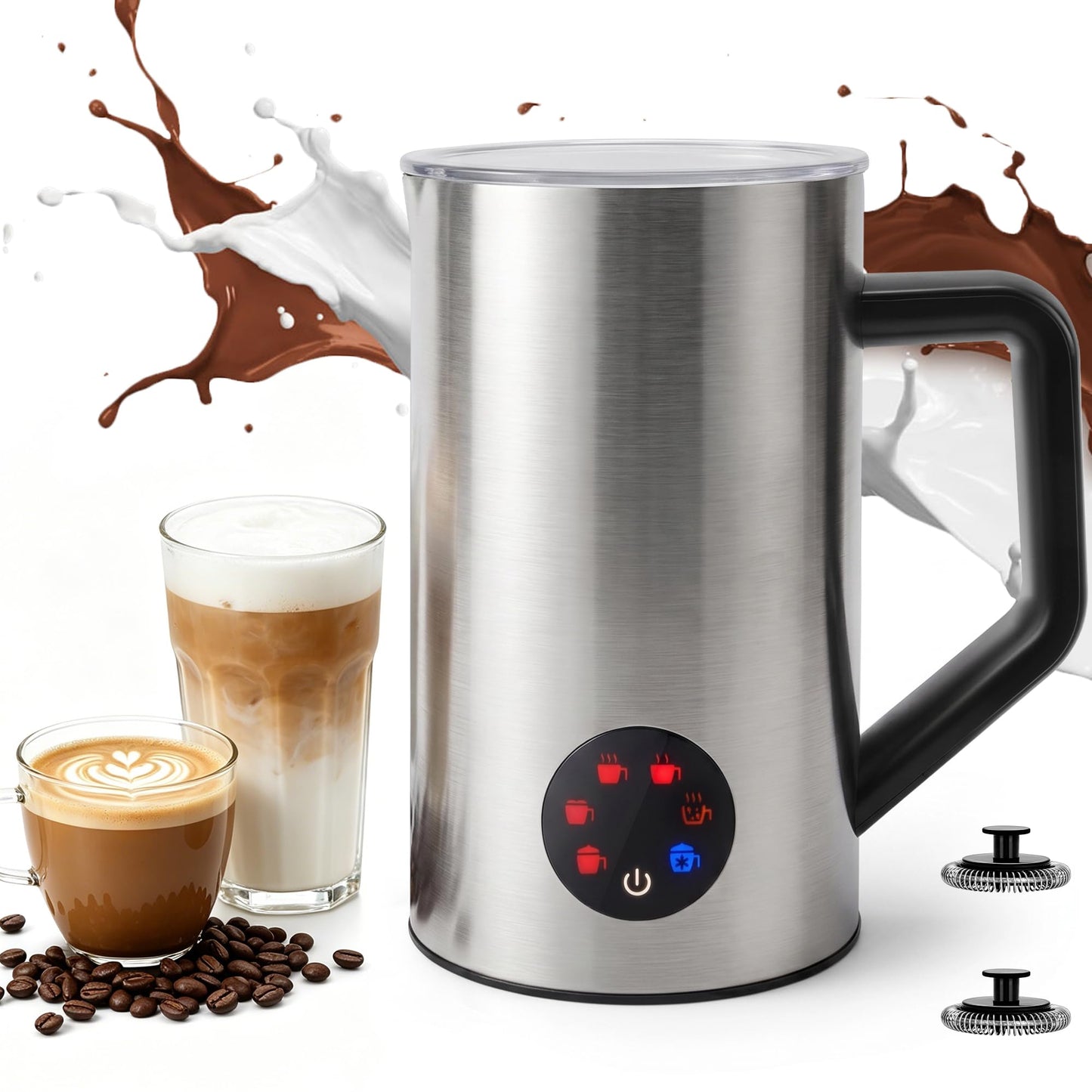 MAISON HUIS Milk Frother, 6-IN-1 Electric Milk Steamer, 20oz/591ml Hot & Cold Foam Maker for Latte & Cappuccino, 550W Fast Heating Stainless Steel Milk Steamer, Hot Chocolate Maker