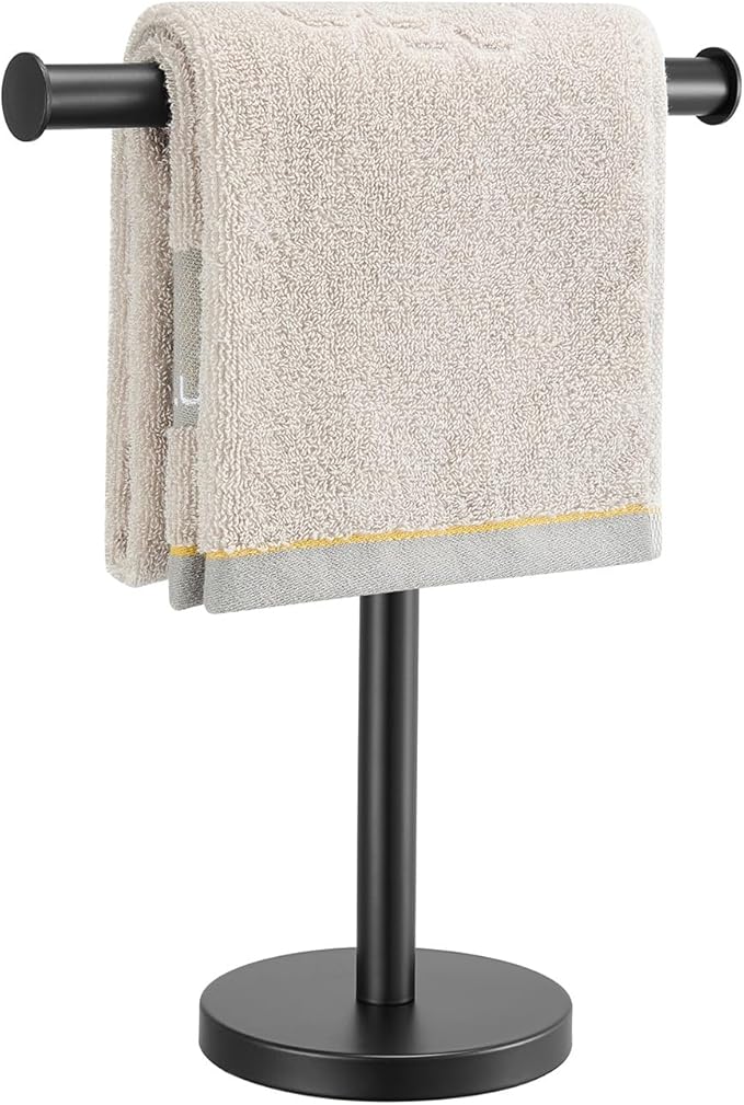 T-Shape Bath Hand Towel Holder Standing, SUS304 Stainless Steel Matte Black T-Shape Towel Bar Rack Stand with Heavy Base, Tower Bar for Bathroom Kitchen & Countertop