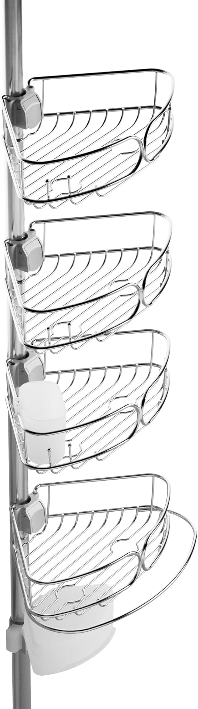 Zenna Home Tension Pole Shower Caddy Corner Organizer, Adjustable Standing Shower Caddy with 4 Shelves, Rustproof Bathroom Tension Rod Organizer, 60 to 108 Inch, Stainless Steel