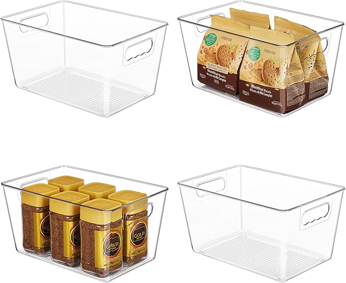 YIHONG 6 Pack Clear Storage Bins, Pantry Organizer Bins with Handle, Large