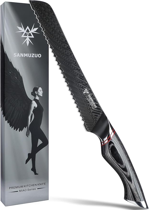 SANMUZUO 7 Inch Meat Cleaver Knife - Chinese Kitchen Vegetable Cleaver - Black Damascus Steel with Ergonomic Handle - MIAO Series