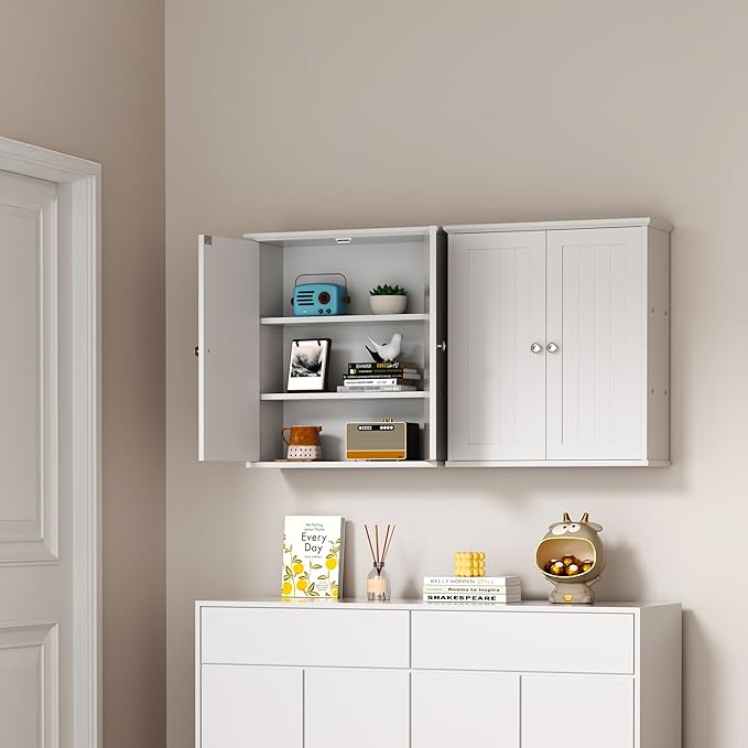 Shintenchi Bathroom Wall Medicine Cabinet with 2 Door, Bathroom Storage Organizer Over The Toilet,Space Saving Storage with 3-Tier Shelves,White