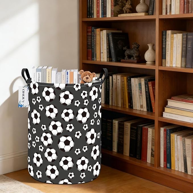 Round Foldable Kids' Football Laundry Hamper Multi Use Laundry Basket Soccer Gift Basket Toy Organizer for Boys and Girls (Soccer)