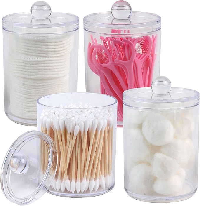 1 Pack Acrylic Qtip Holder Dispenser,Canisters Apothecary Jar Set, Vanity Makeup Storage Organizer Set, 12 oz