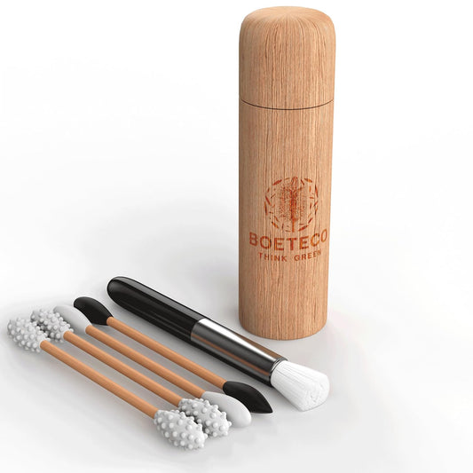Bamboo Reusable qtip Ear Swab and Makeup Swabs Kit. 1 Case with 4 Reusable Silicone Cotton Swabs for Ears, Baby, Beauty