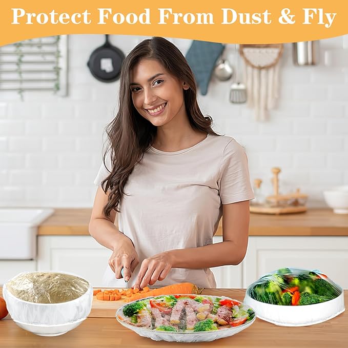 Plastic Shower Caps for Sourdough Bread, 200 Pcs Bowl Covers for Bread Proofing, Food Covers Stretch Reusable Elastic, Keep Food Fresh and Dust Away (Clear, L-14 inches)