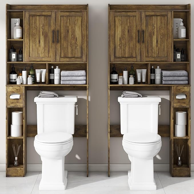 Vabches Over The Toilet Storage Cabinet, Farmhouse Storage Cabinet Over Toilet with Barn Door，Home Space-Saving Toilet Rack for Bathroom, Restroom and Laundry