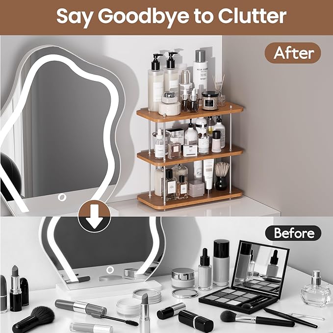 Bathroom Counter Organizer,Bathroom Shelf Organizers & Sink Organizer,Vanity Organizers,Storage Skincare,Makeup,Perfume,Spices,Coffee Station,for Corner,Dresser,Kitchen,Adjustable Height(3Tier)
