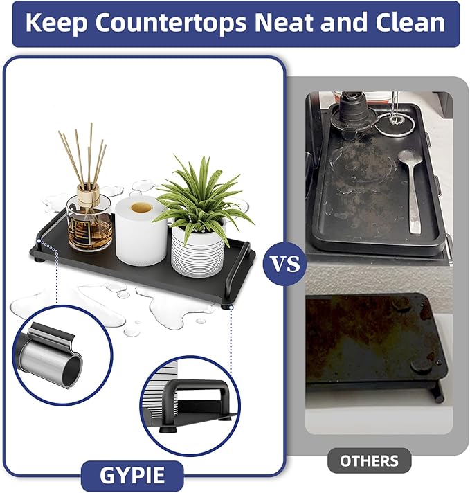 Toilet Paper Basket, Tank Tray with Handle, Bathroom Counter Storage Tray for Kitchen (Black)